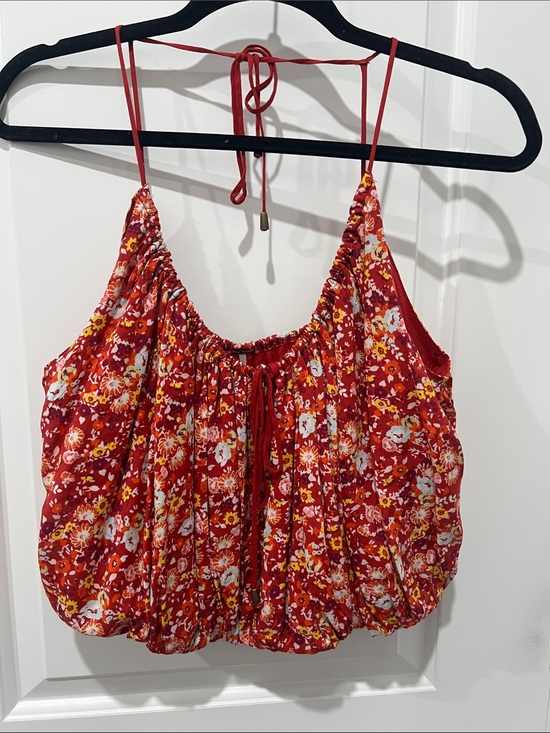 Free People Tops - Free People Daisy Babe Red Floral Bubble Crop Top Size Small